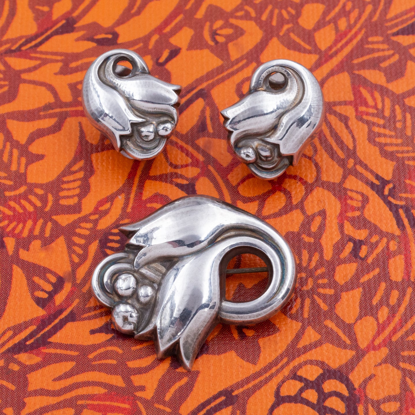 George Jensen Earring & Brooch Set c. 1940s