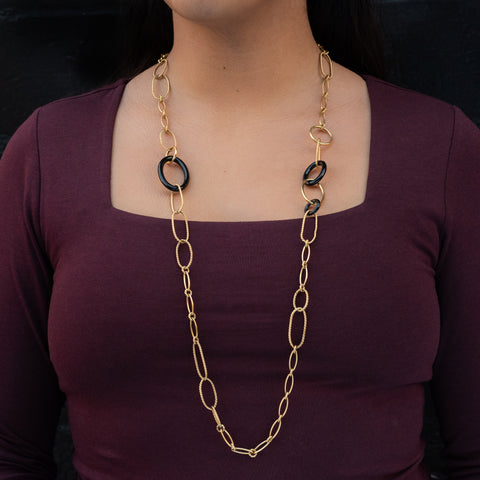 David Yurman Sculpted Oval Necklace with Onyx