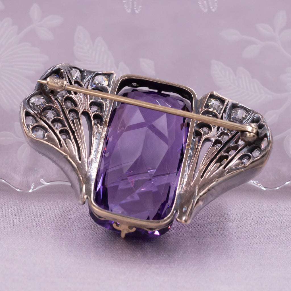 Broche Vintage Argentée Avec Cristaux Et Améthyste - Bijou Fantaisie Femme - Modèle 5796