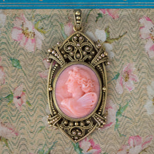 Victorian Cannetille Coral Cameo Pendant