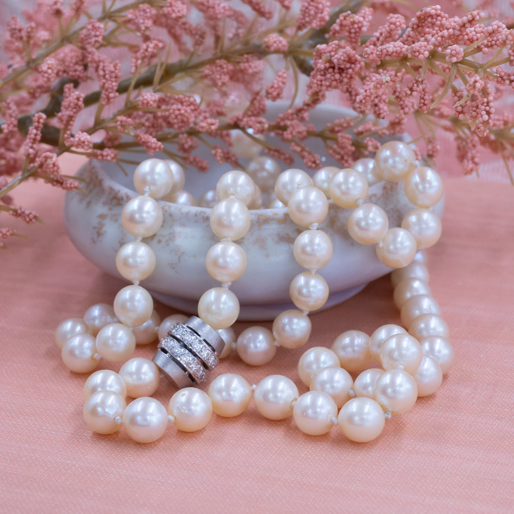 Opera Length Pearls with Diamond Snap Clasp c1950 – Pippin Vintage