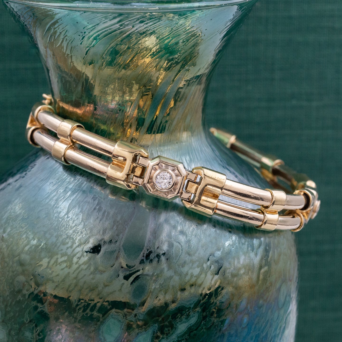 Double Tube-Link Bracelet with Diamonds c1980