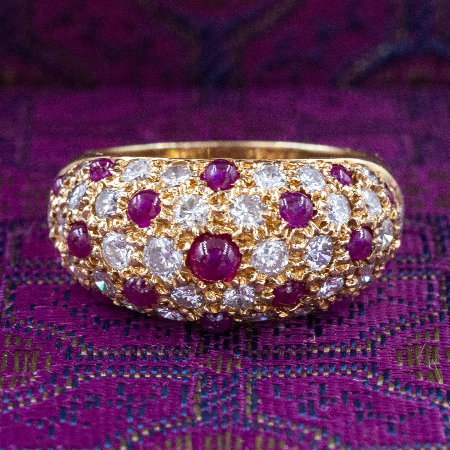 Ruby Cabochon and Diamond Pavé Bombe Ring