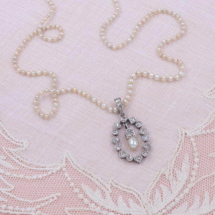 Pearl Necklace with Diamond Pendant c1900