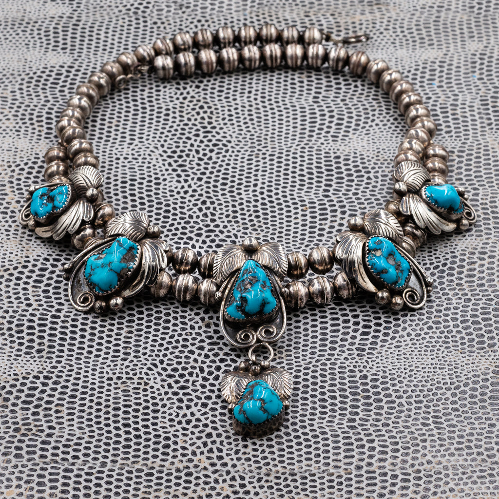 Old Pawn Turquoise Blossom Necklace Old Pawn Squash Blossom