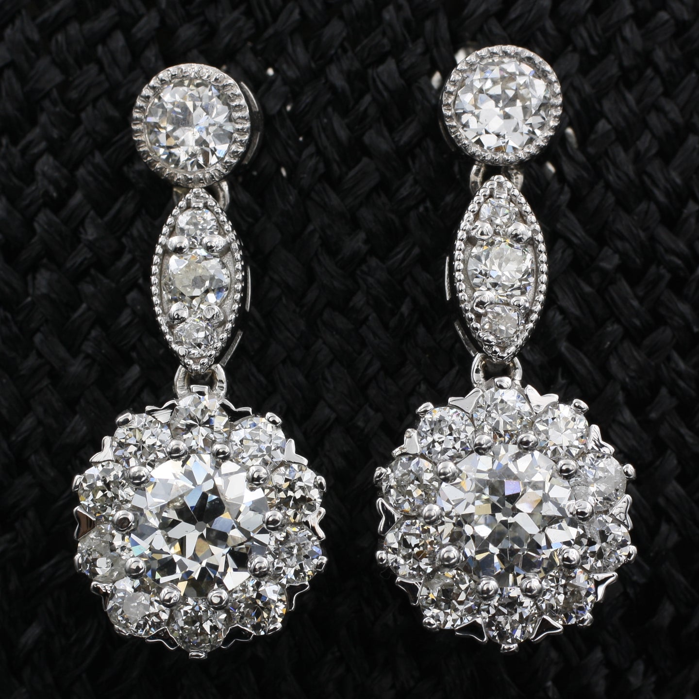 5 Carat Old European Diamond Drop Earrings