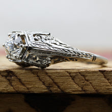 1920s Tall 18k Filigree GIA Certified Diamond Solitaire- Shoulders