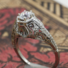 1920s Tall 18k Filigree GIA Certified Diamond Solitaire- Side Angle View