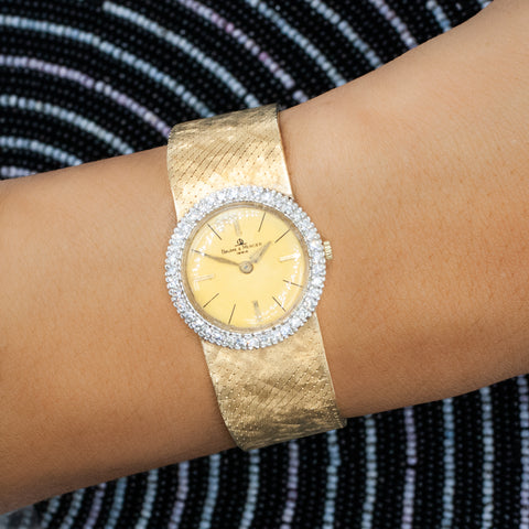 Diamond Bezeled Gold Baume & Mercier Watch c1980