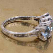c1920 Handmade Platinum Aquamarine Three Stone Ring