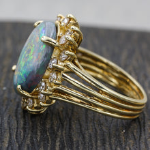 Vintage Australian Black Opal and Diamond Ring