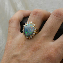 Vintage Australian Black Opal and Diamond Ring