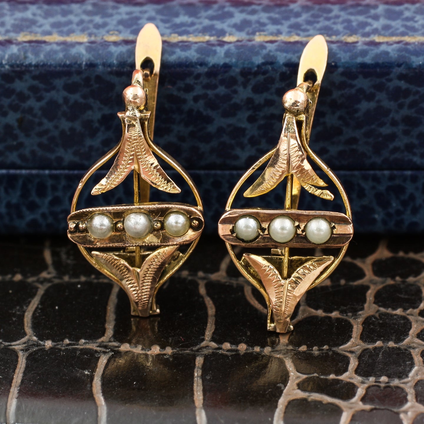 Victorian Rose Gold and Seed Pearl Earrings