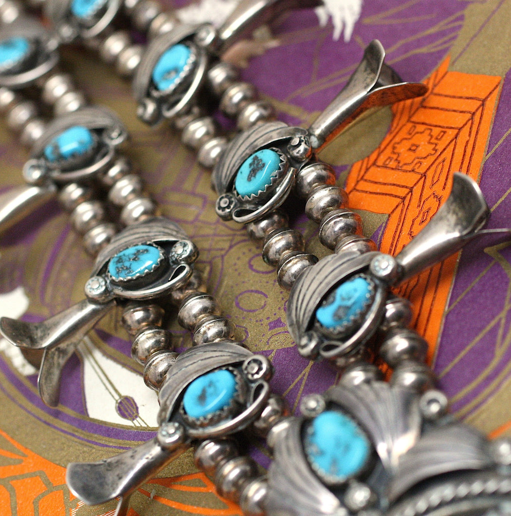 Old Pawn Native American Squash Blossom Necklace Pippin Vintage Jewelry