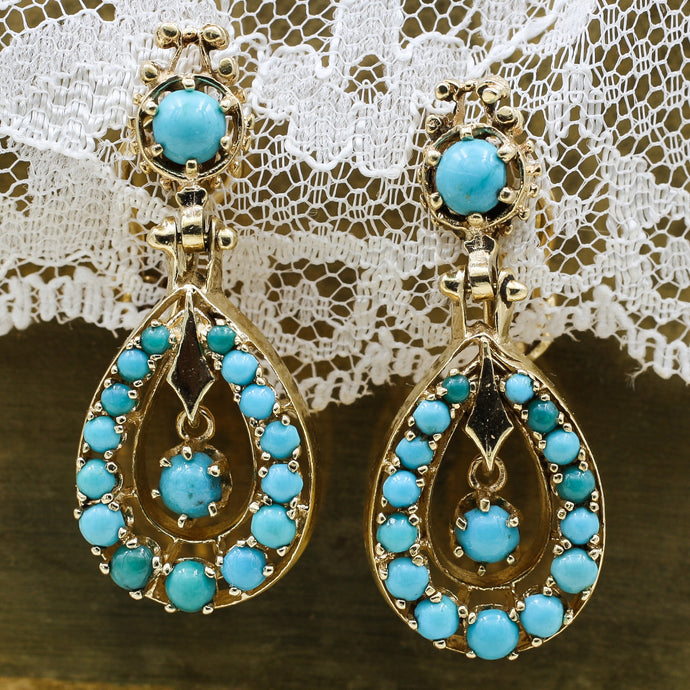 1930s 14k Persian Turquoise Drop Earrings