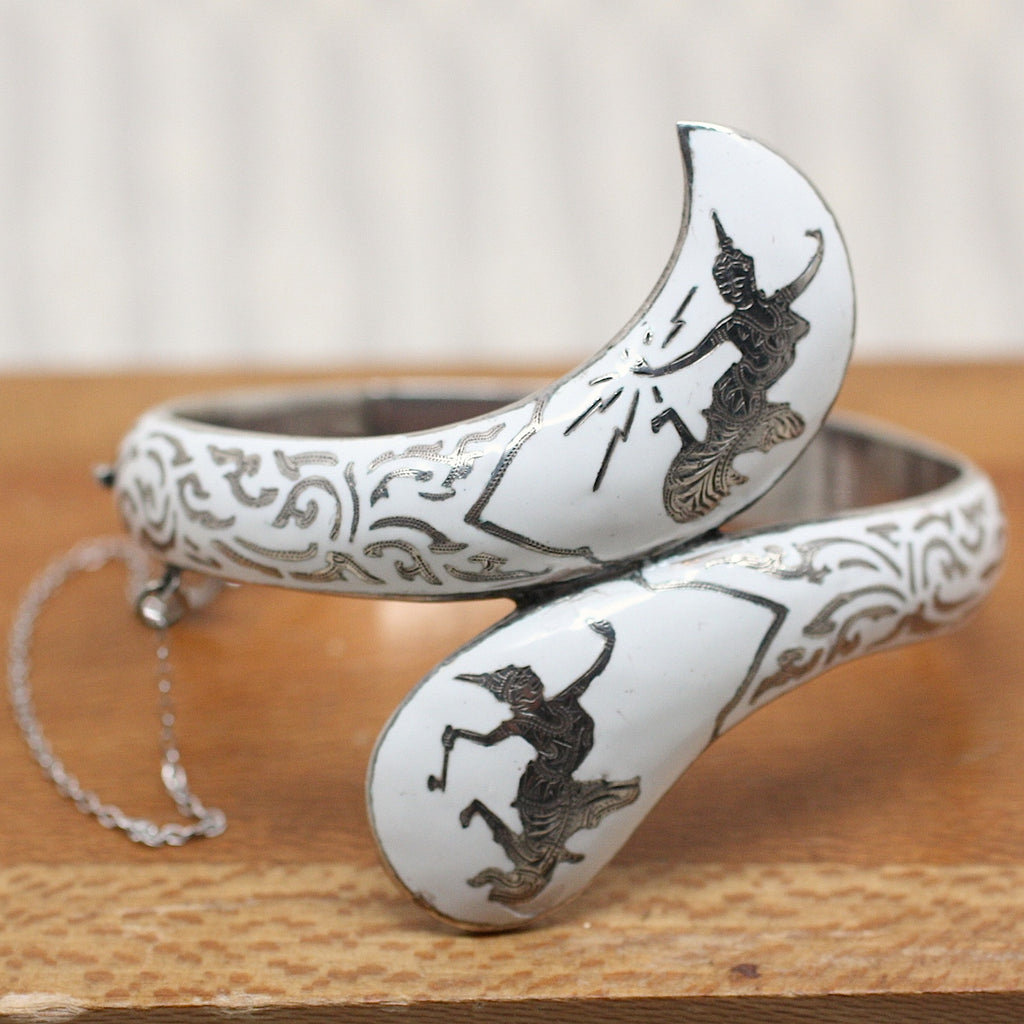 Bracelet Ancien Siam En Argent Sterling 925 – Décor Divinités & Fleurs