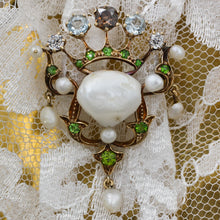 c1880 Intense Fancy Brown Diamond, Natural Pearl, and Demantoid Garnet Brooch