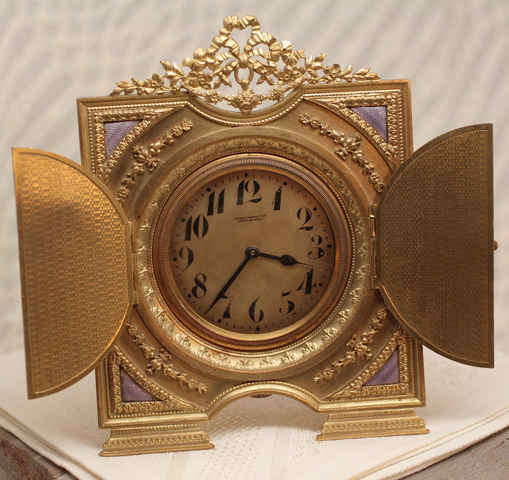 1900's ゴールド　小ぶりデスク　フランス Circa 1900 Girard Perregaux Guilloche Dore Bronze Clock – Pippin