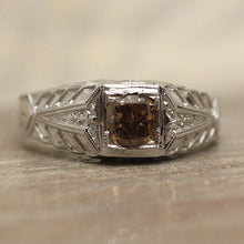 Circa 1920 Handcarved 18K & Champagne Diamond Ring