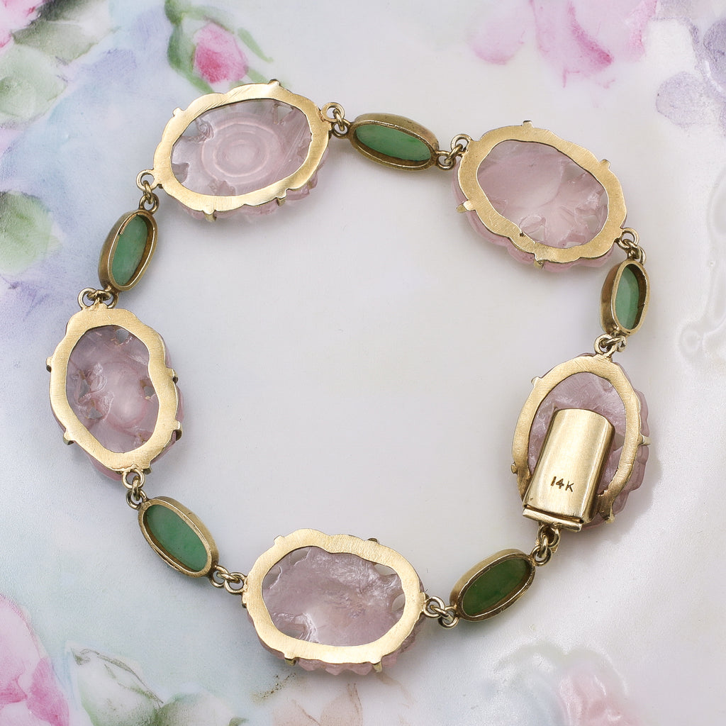 Rose Quartz and Jade Bracelet c1930 – Pippin Vintage Jewelry
