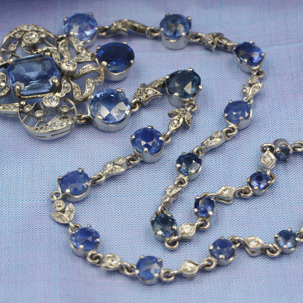 Ceylon Blue Sapphire Drop Diamond Necklace - Nazar's & Co. Jewelers