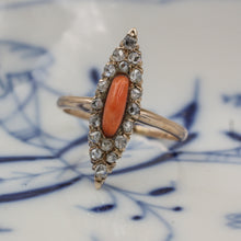 c1890 Coral and Diamond Navette