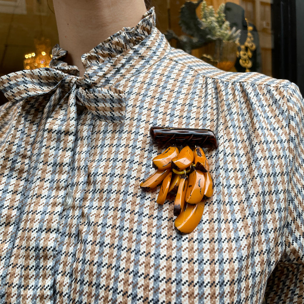 Broche Vintage En Bakélique Motif Vigne - Vers 1900 - Bel état - Occasion