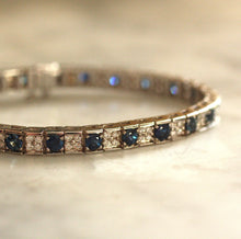 Circa 1950 14K Diamond & Sapphire Tennis Bracelet