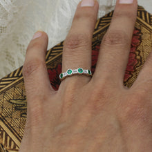 Alternating Round Cut Emerald and Baguette Cut Diamond Band- on model