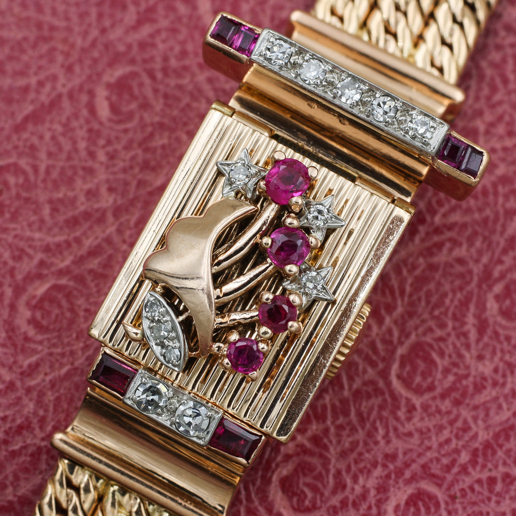 C1940 Ruby and Diamond Retro Covered Watch – Pippin Vintage  display picture 2