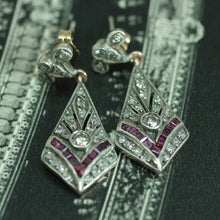 Circa 1920's Handmade Diamond & Synthetic Ruby Earrings
