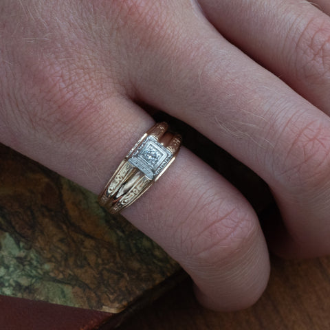 Two-Tone Single Diamond Gent's Ring c1930