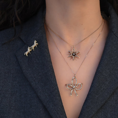 Antique Seed Pearl Bow Pin-Pendant c1910