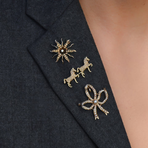 Starburst Diamond & Pearl Pin/Pendant c1905