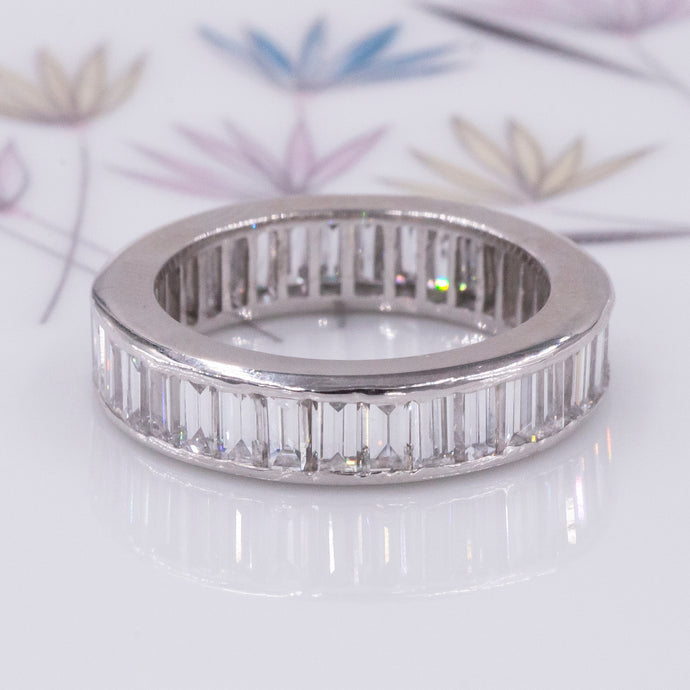 Platinum Eternity Band with Baguette-Cut Diamonds