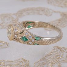 Old Euro Diamond Ring with Emeralds & Pavé Sides