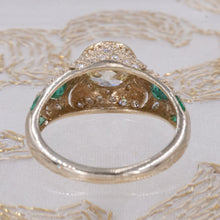 Old Euro Diamond Ring with Emeralds & Pavé Sides