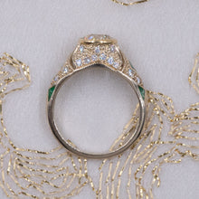 Old Euro Diamond Ring with Emeralds & Pavé Sides