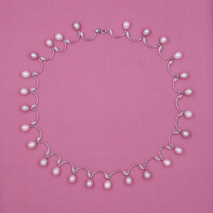 Akoya Pearl and Diamond Scalloped Collar Necklace c1980
