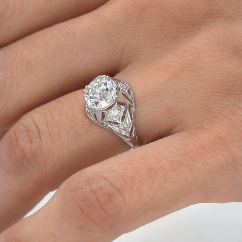 Art Deco 1.59 Carat Diamond Filigree Ring c1920