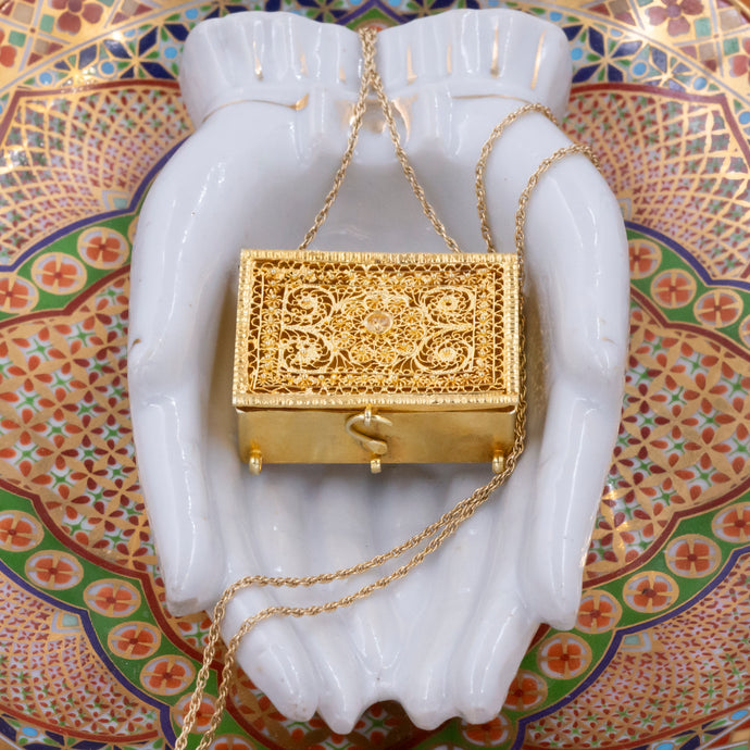 Gold Filigree Locket with Miniature Quran