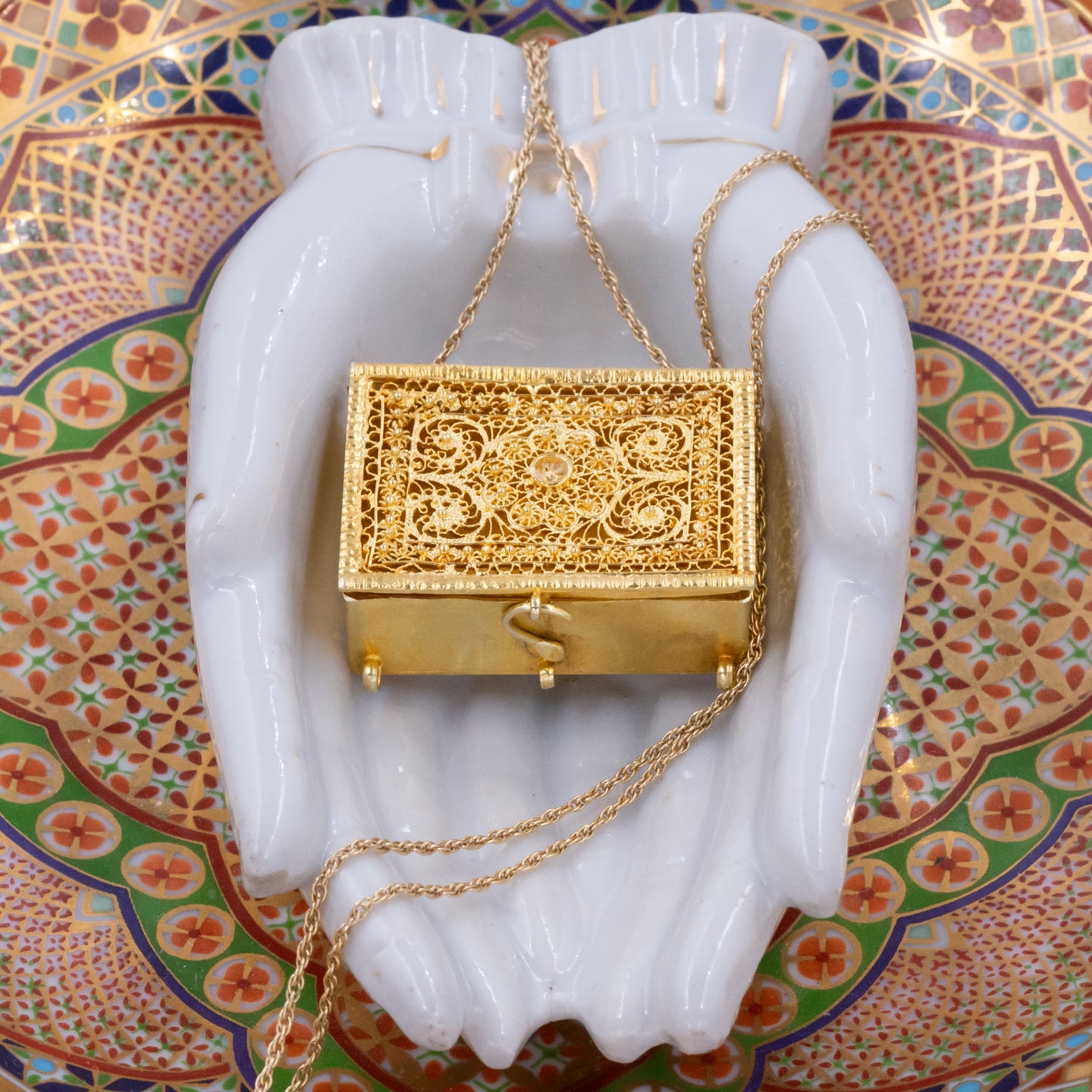 Gold Filigree Locket with Miniature Quran