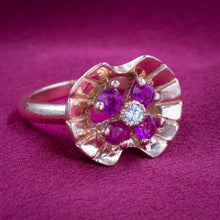 Retro Ruby & Diamond Flower Ring
