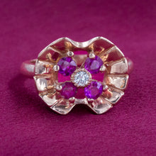Retro Ruby & Diamond Flower Ring