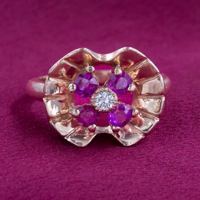 Retro Ruby & Diamond Flower Ring