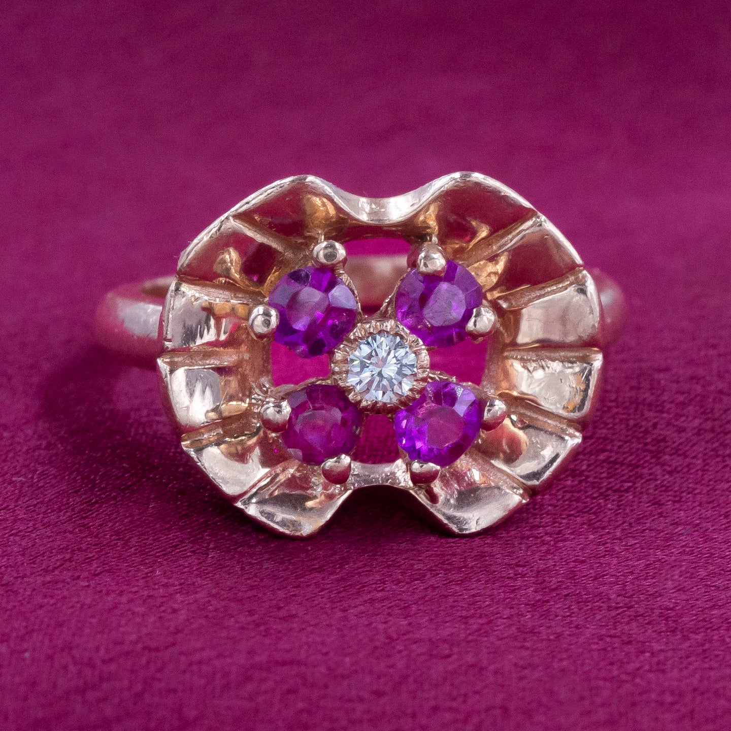 Retro Ruby & Diamond Flower Ring