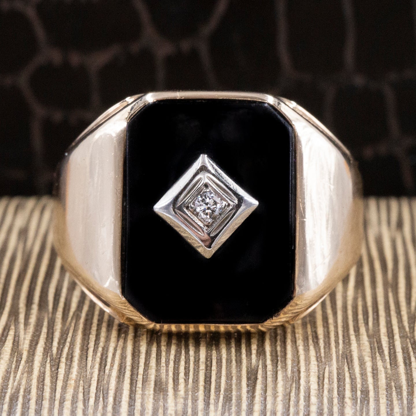 Gents Art Deco Revival Onyx Ring c1970