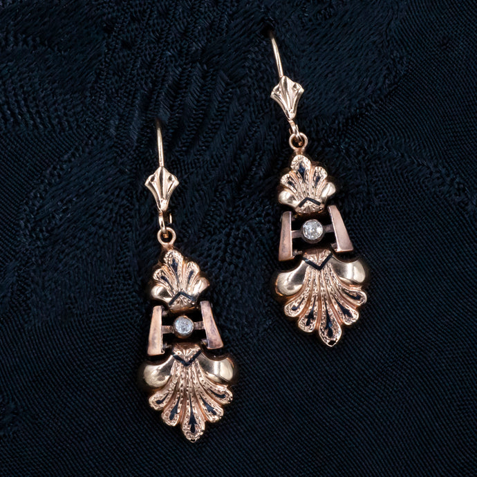 Victorian Taille d'Epargne Enamel Dangle Earrings c1870