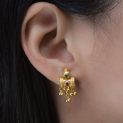 Etruscan Revival Earrings With Rubies & Emeralds