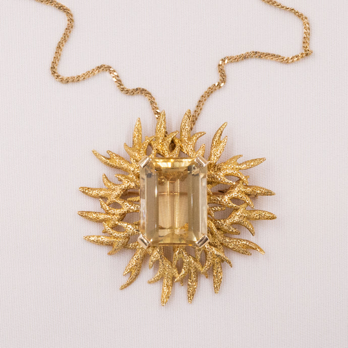 Vintage Citrine Sunburst Brooch Pendant